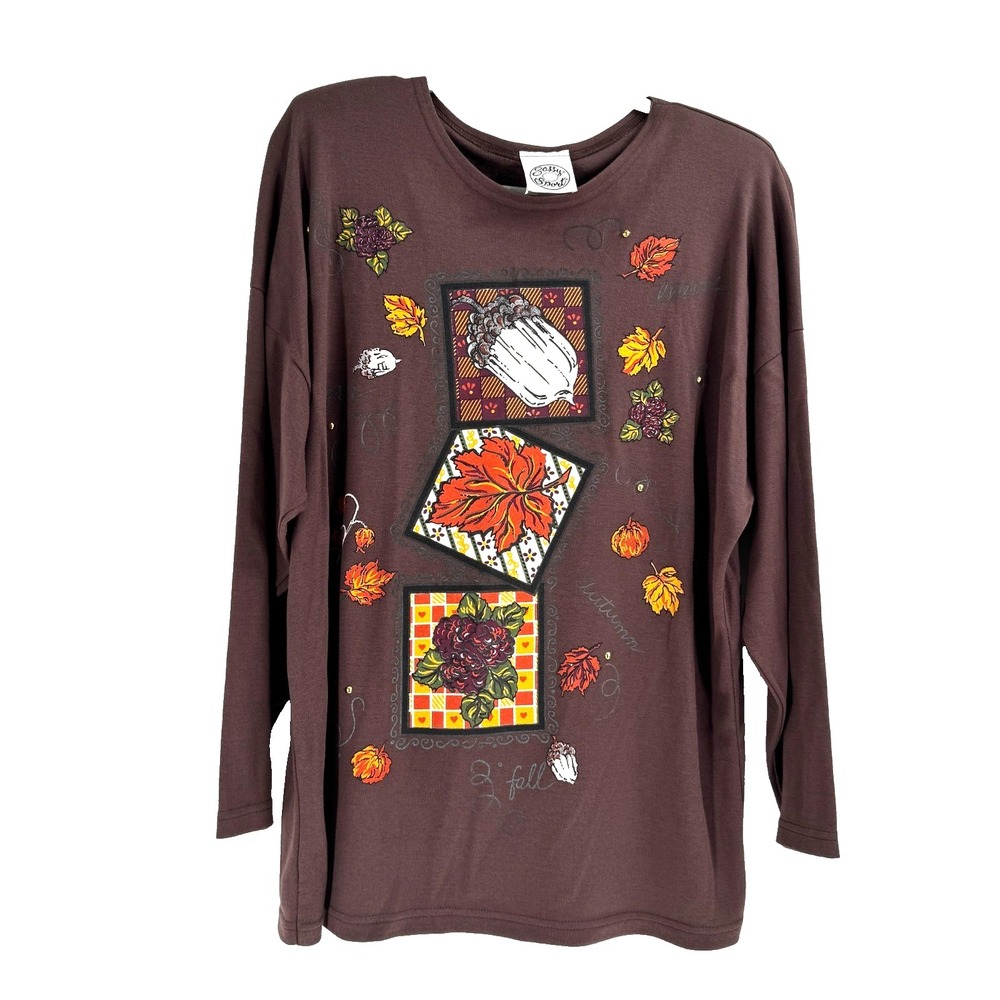 90s Sassy Sport Halloween Fall Shirt Women's Medium Brown Granny Core USA Made